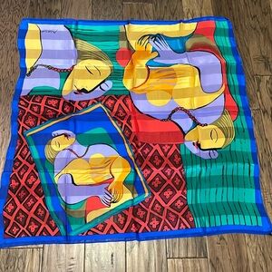PICASSO Signed Silk Scarf Cubist Master Square Scarf Colorful Vintage